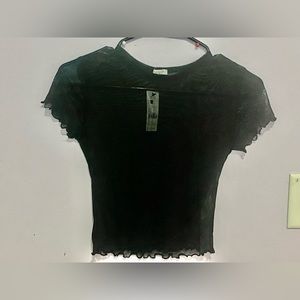 Black Ruched mesh drawstring skirt + Mesh tee